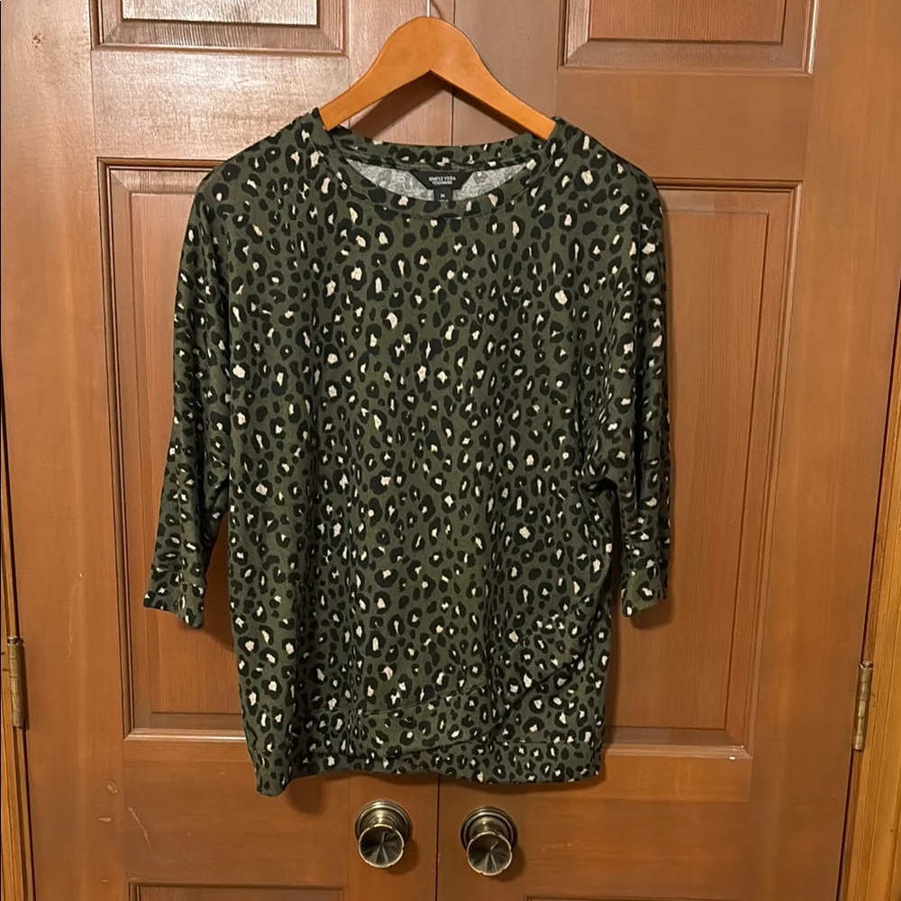 Simply Vera Vera Wang Green Boxy 3/4 Sleeve Blouse